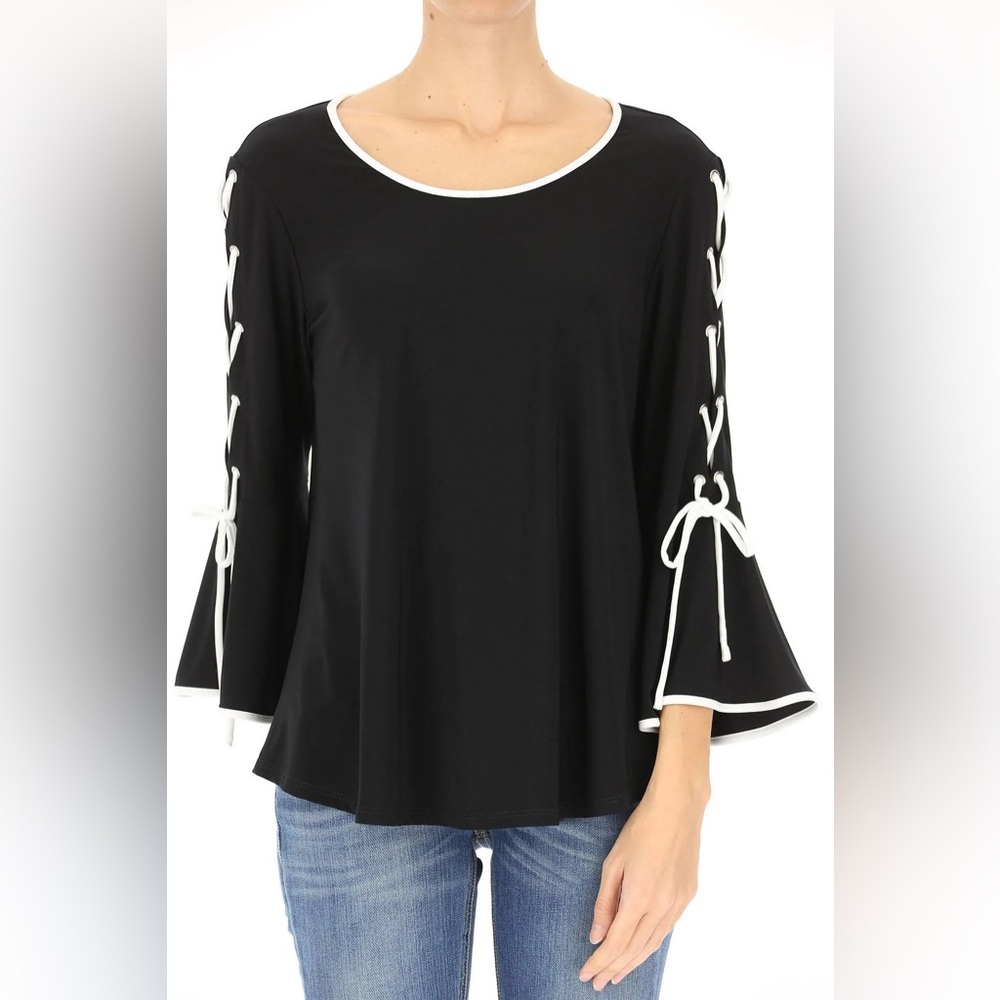 [Joseph Ribkoff] Black Lace Up Bell Sleeve Blouse
